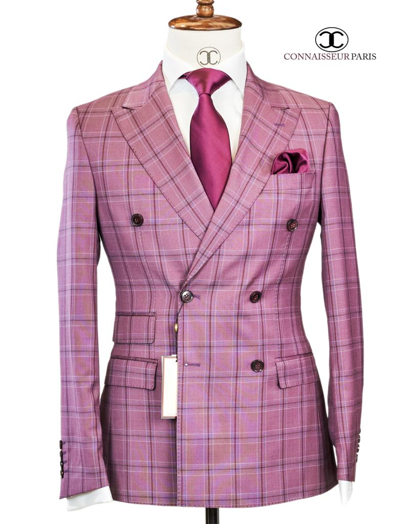 Cerutti - Purple windowpane double breasted 2-piece slim fit suit