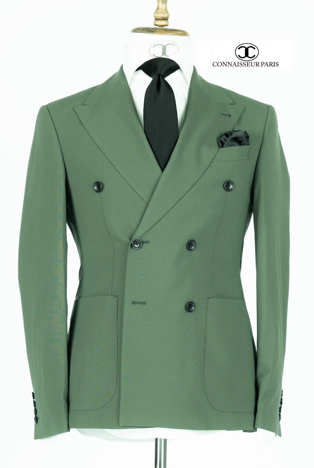 Lanificio Connaisseur - Green double breasted slim fit 2-piece suit with patch pockets and wide lapel