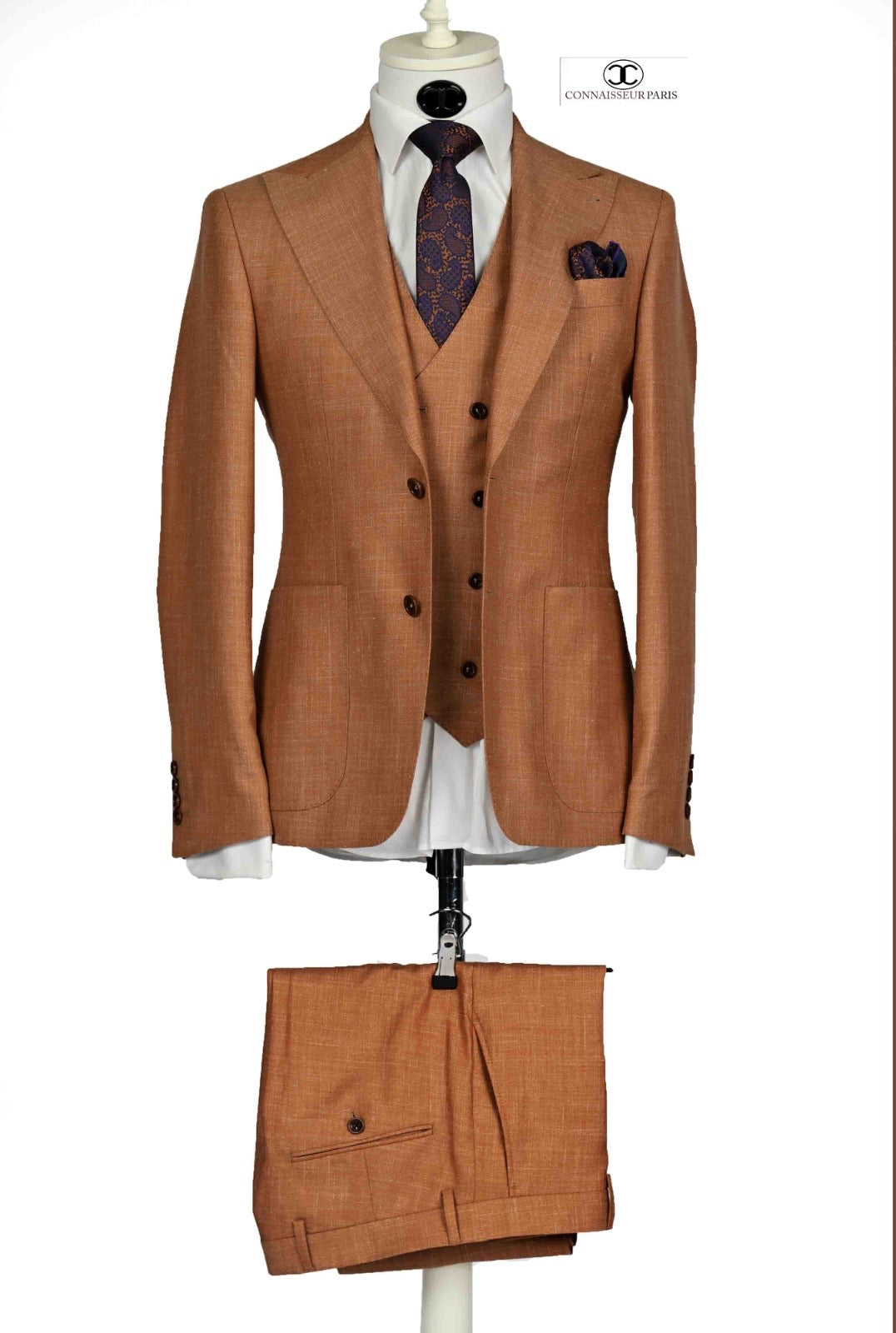 Cerruti - Orange 3-piece slim fit suit with patch pockets and double breasted vest