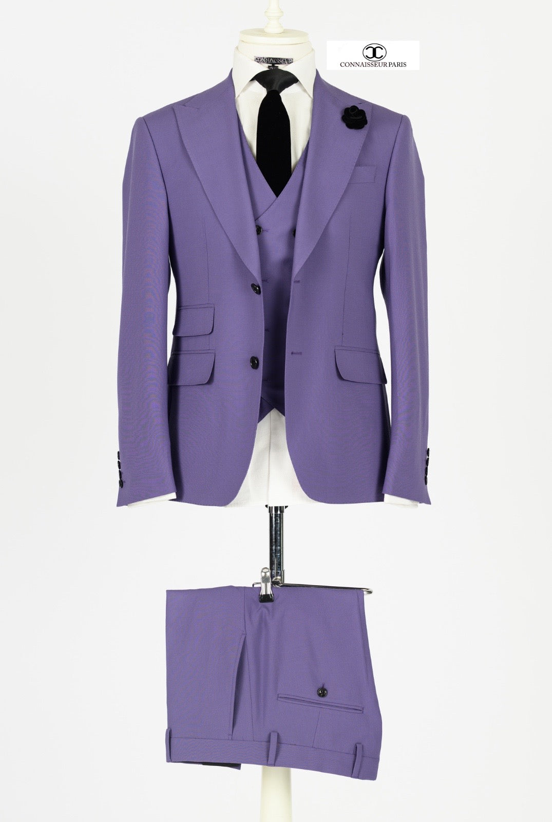 Lanificio Connaisseur - Purple 3-piece slim fit suit with double breasted vest