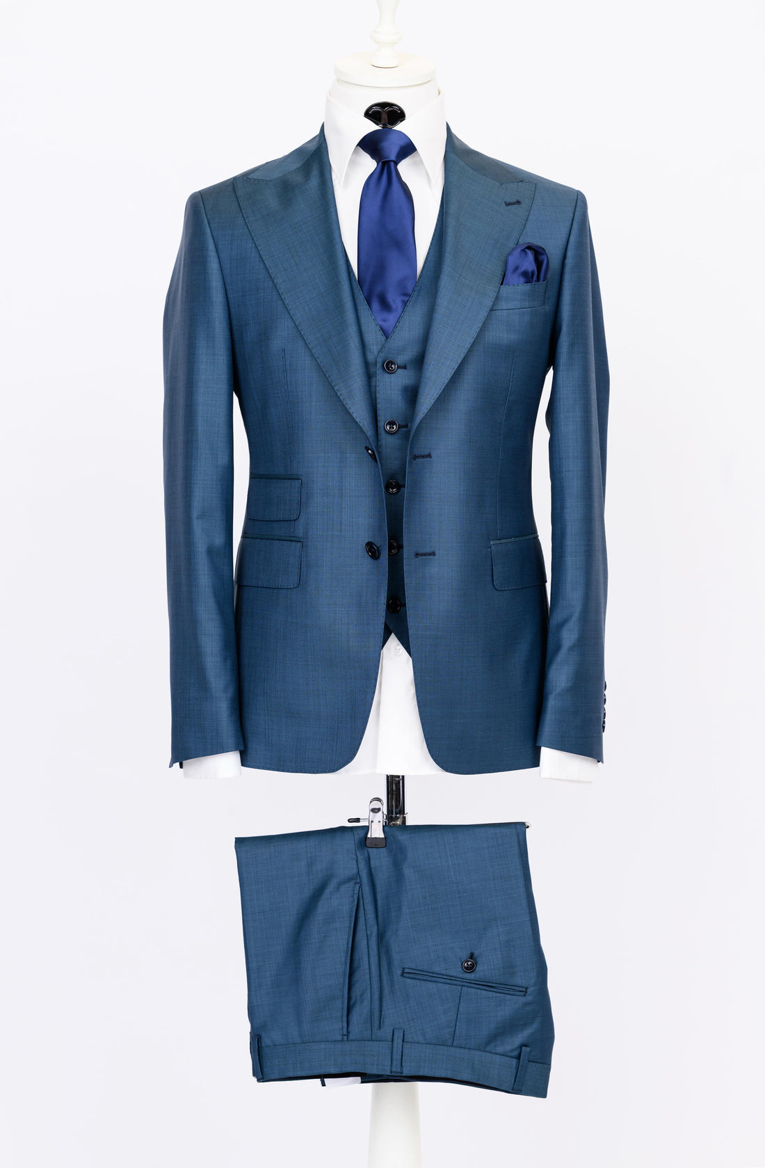 Connaisseur - Turquoise filial 3-piece slim fit suit with V vest