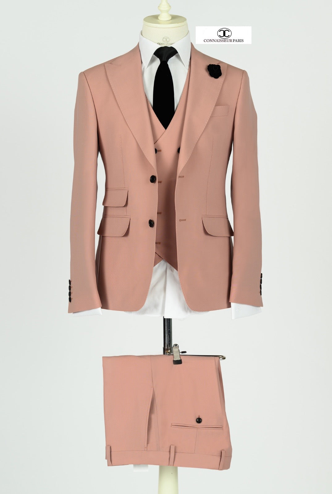 Lanificio Connaisseur - Melon Pink 3-piece slim fit suit with double breasted vest