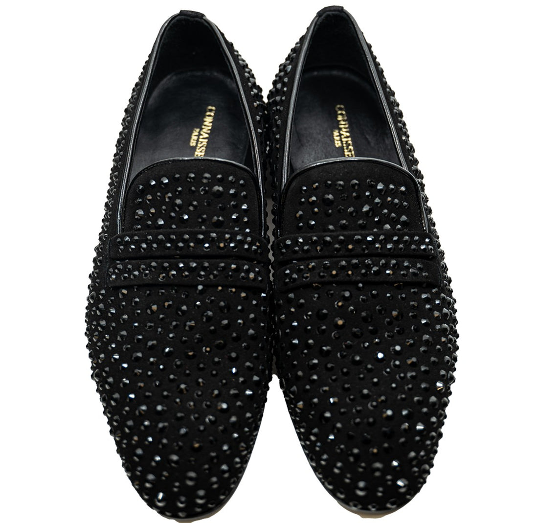 Connaisseur - Black velvet dress loafer with stones