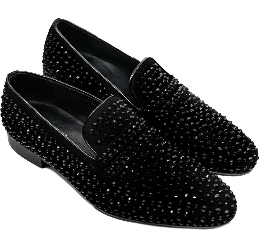 Connaisseur - Black velvet dress loafer with stones
