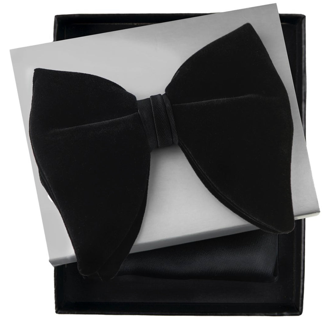 Connaisseur - Black Velvet Butterfly Bow Tie with pocket square