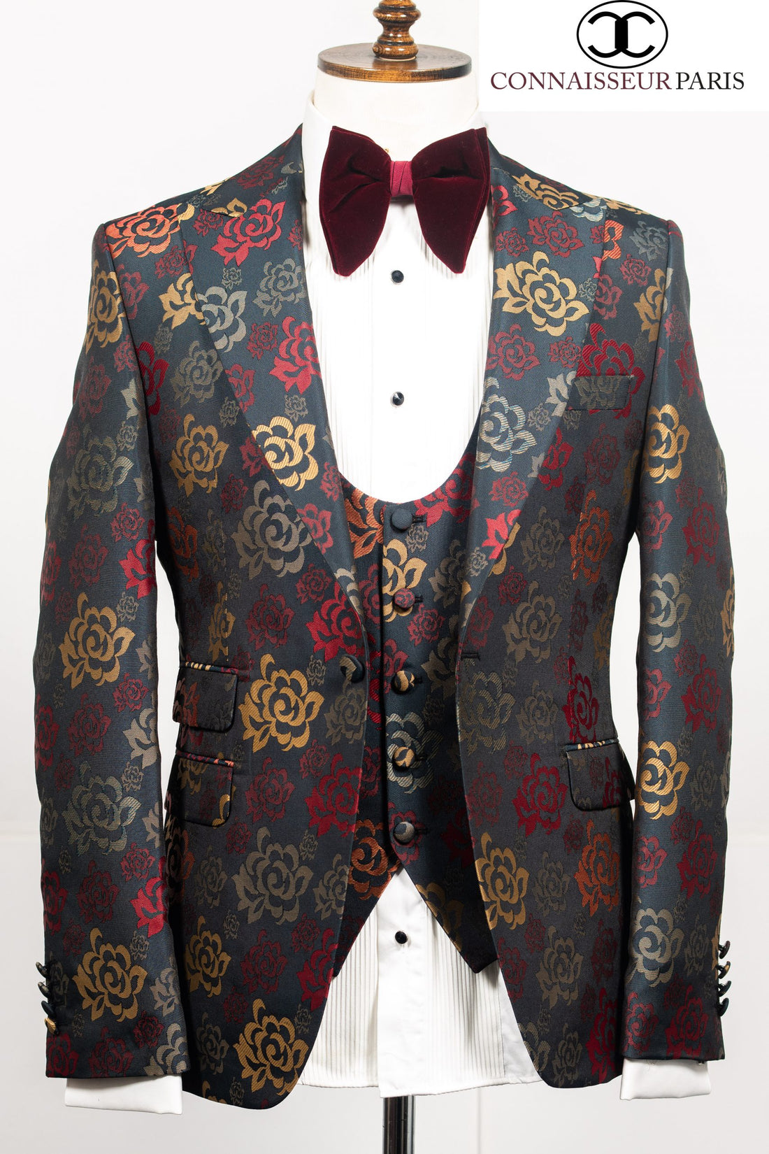 Connaisseur - Multi Color floral pattern 3-piece peaked lapel slim fit blazer with U vest