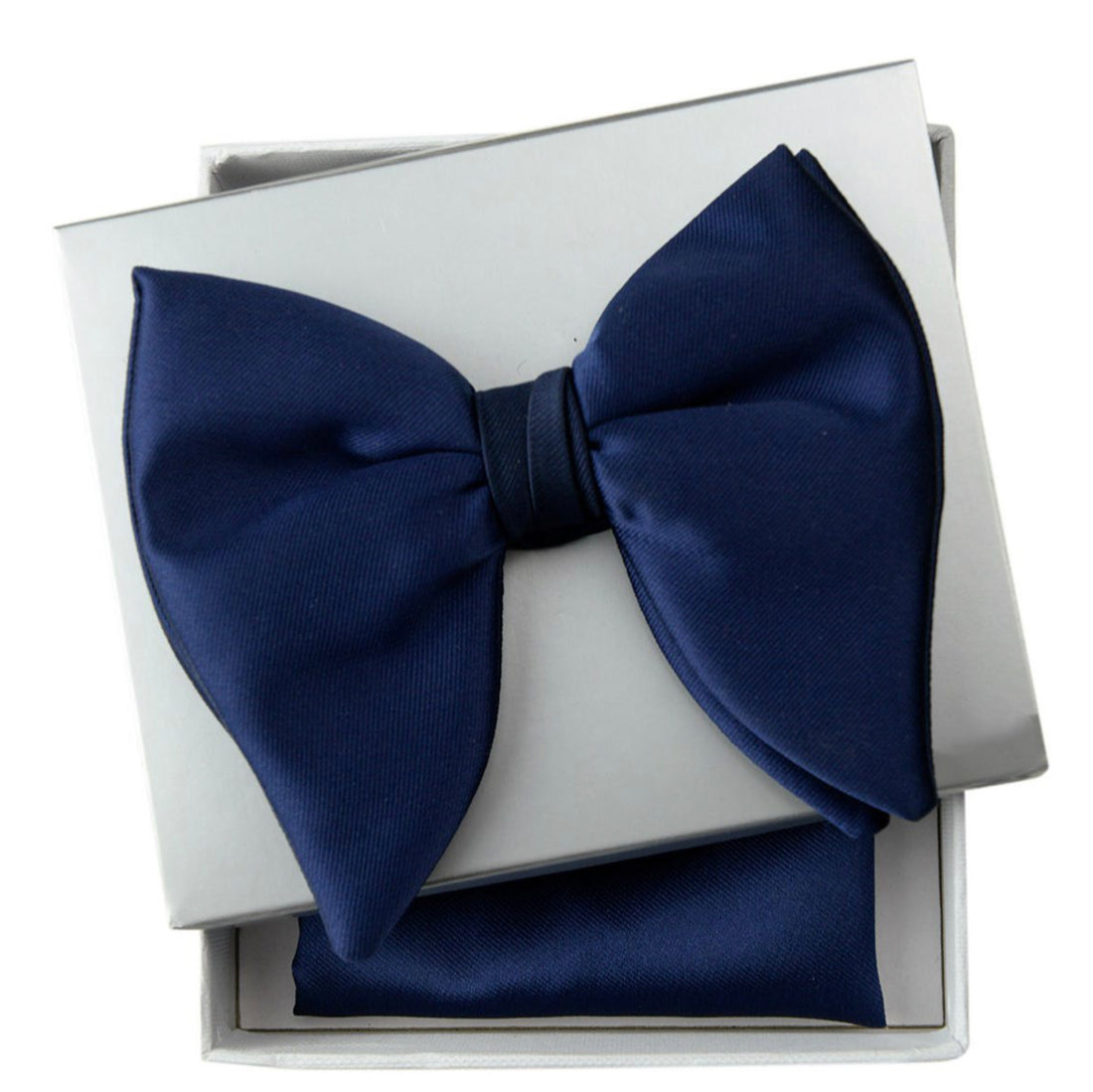 Connaisseur - Navy Blue Silk blend Butterfly Bow Tie with pocket square