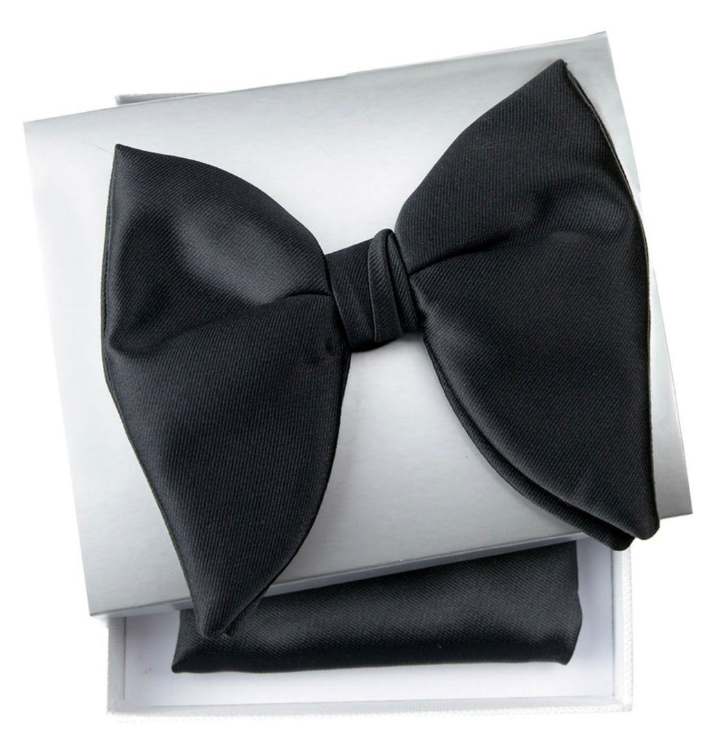 Connaisseur - Black satin Butterfly Bow Tie with pocket square