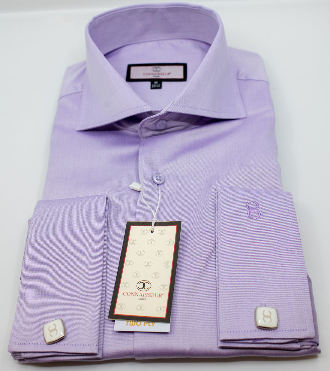 Connaisseur - Lavender spread collar two ply cotton slim fit dress shirt