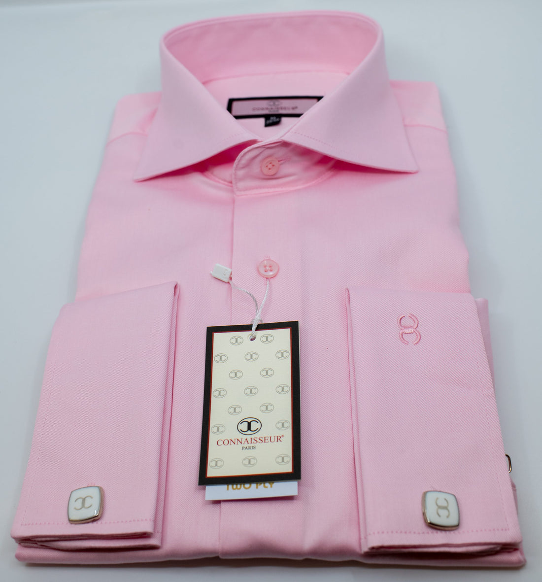 Connaisseur - Pink spread collar two ply cotton slim fit dress shirt
