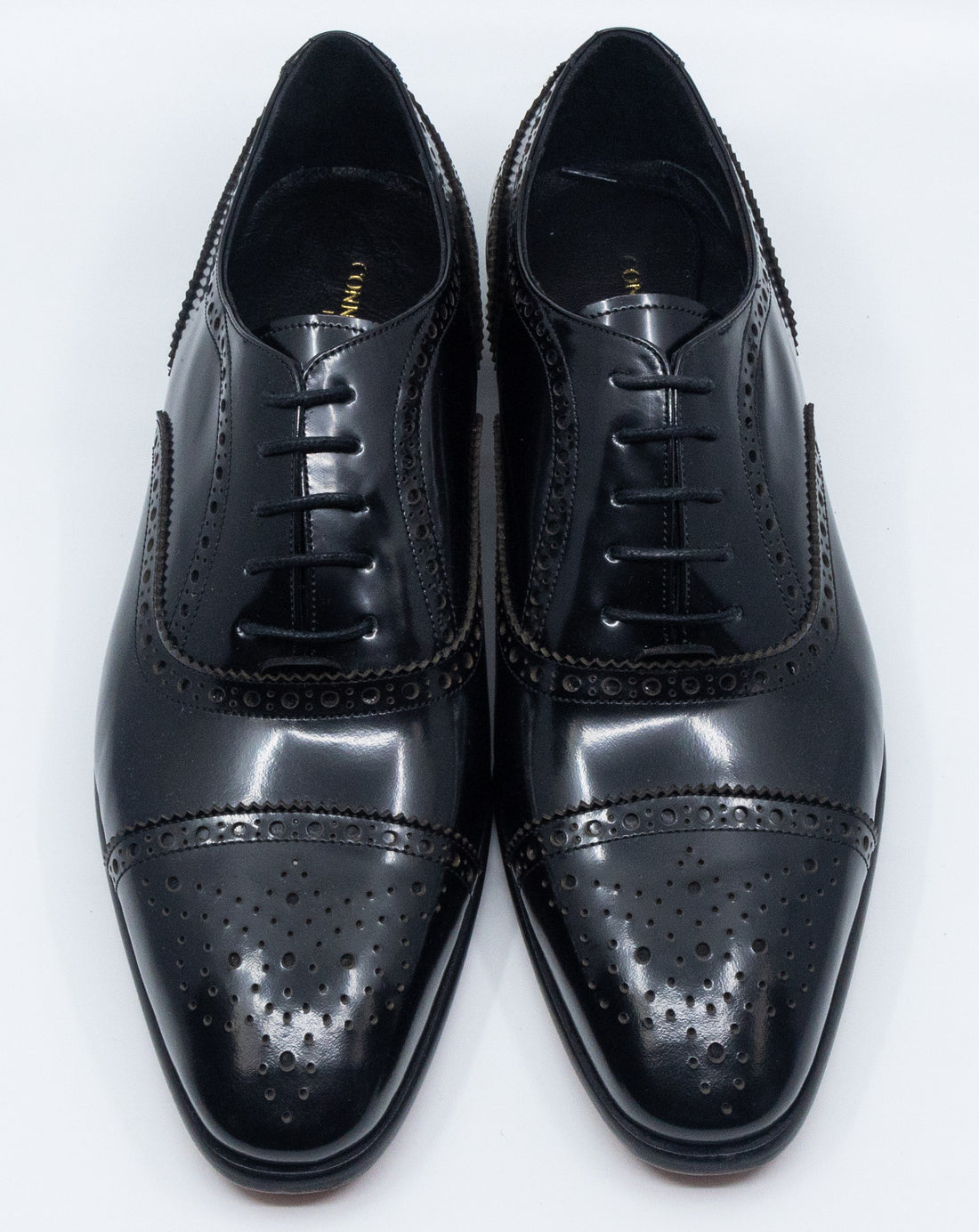 Connaisseur - Black patent leather cup toe Oxford dress shoes