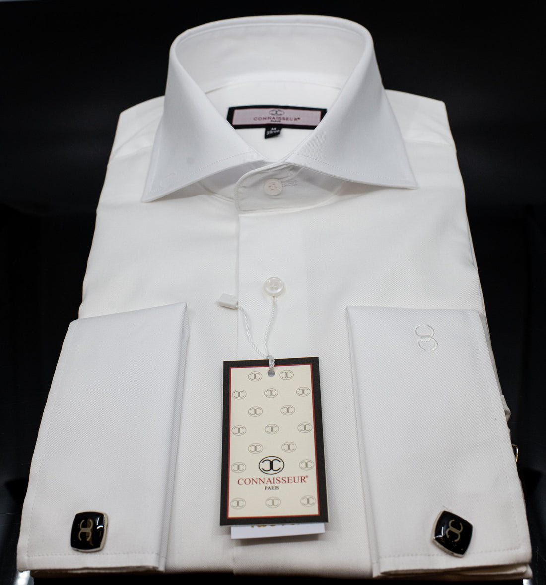 Connaisseur - White spread collar two ply cotton slim fit dress shirt