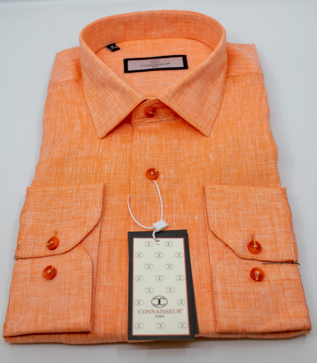 Connaisseur - Orange linen slim fit dress shirt