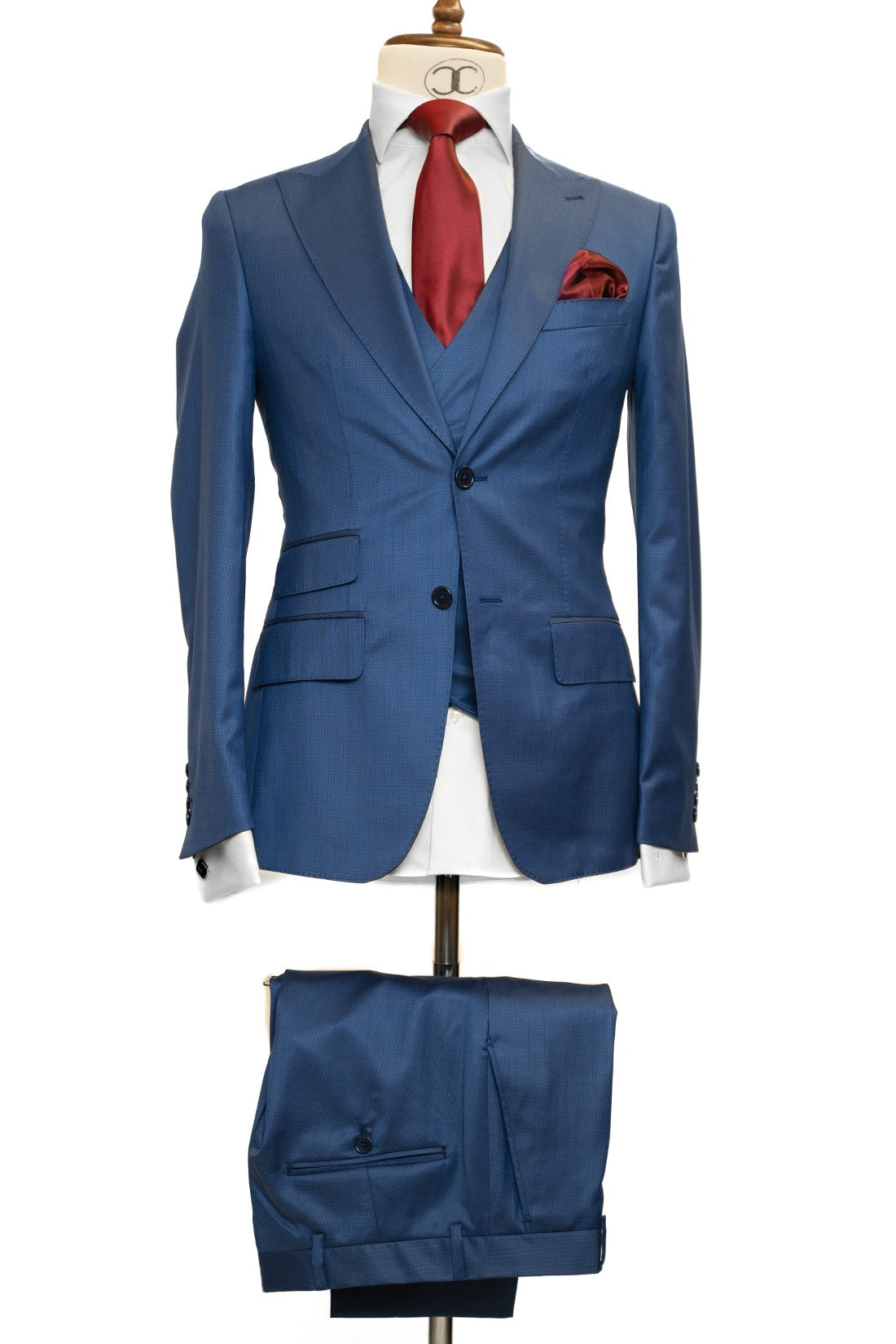 Lanificio Mario Filafil - Dull blue 3-piece slim fit suit with double breasted V vest