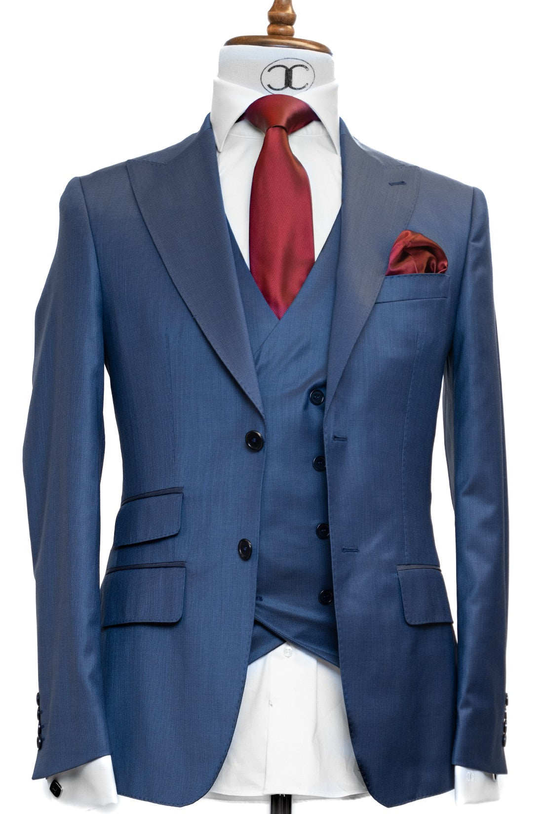Lanificio Mario Filafil - Dull blue 3-piece slim fit suit with double breasted V vest