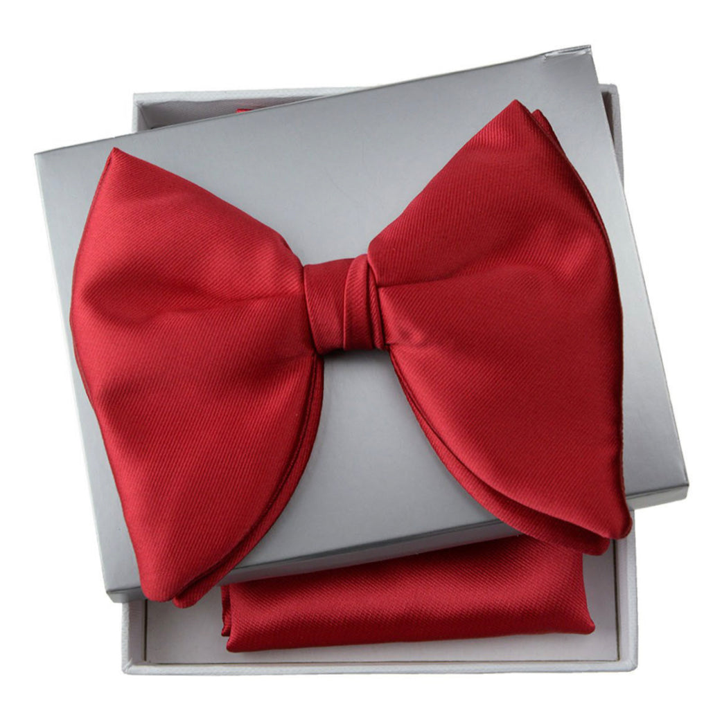 Connaisseur - Red Silk blend Butterfly Bow Tie with pocket square