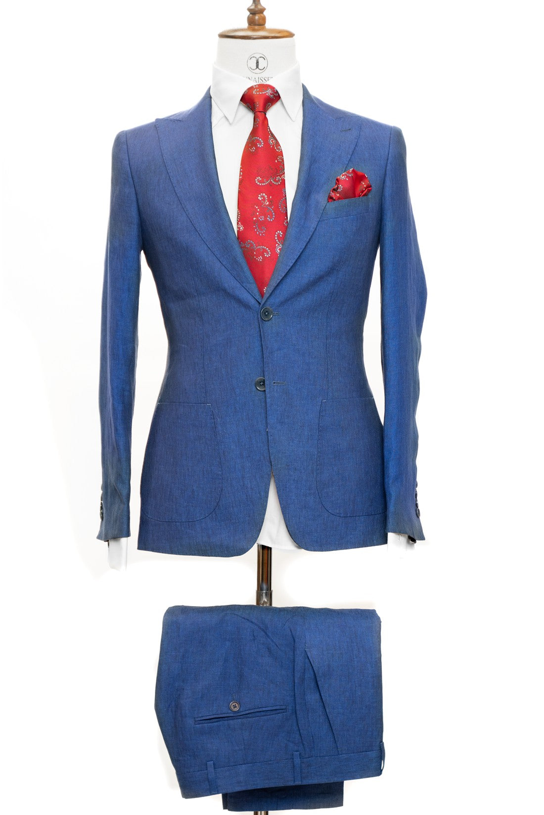 Connaisseur Paris - Blue 2 Piece Slim Fit Linen Suit with Patch Pockets