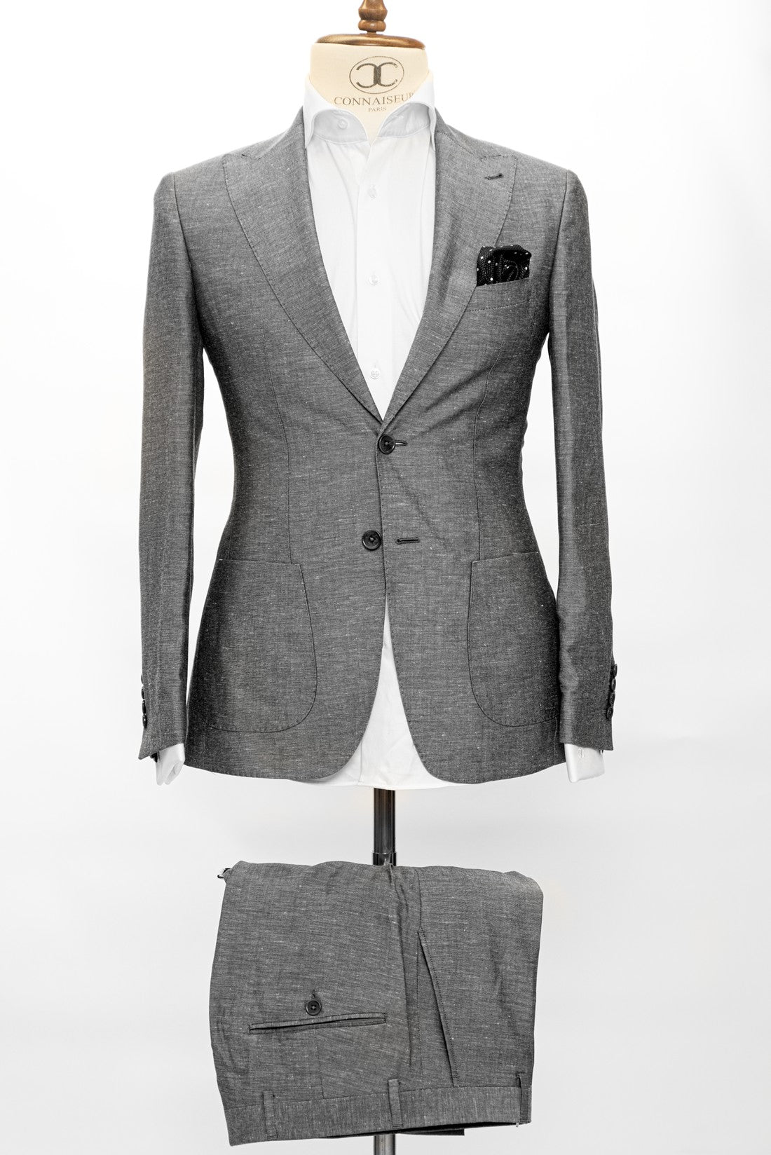 Connaisseur Paris - Grey 2 Piece Slim Fit Linen Suit with Patch Pockets