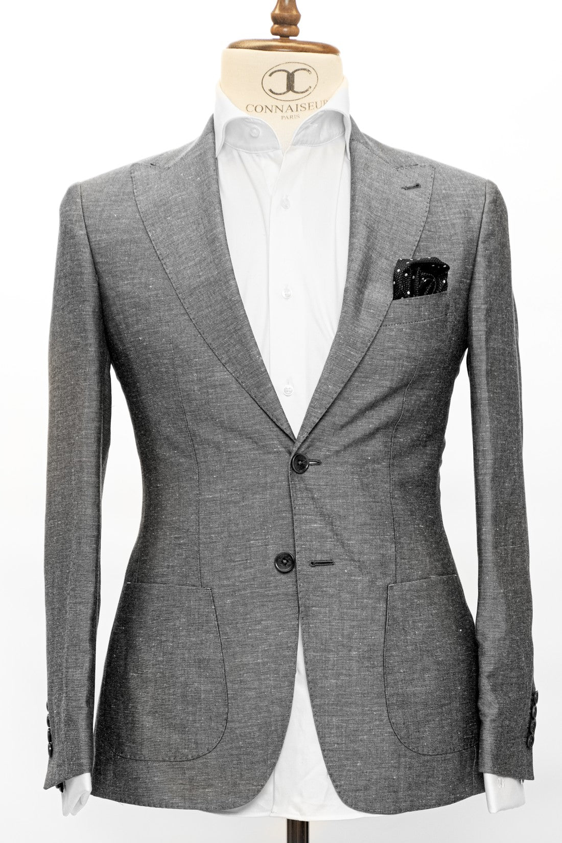Connaisseur Paris - Grey 2 Piece Slim Fit Linen Suit with Patch Pockets