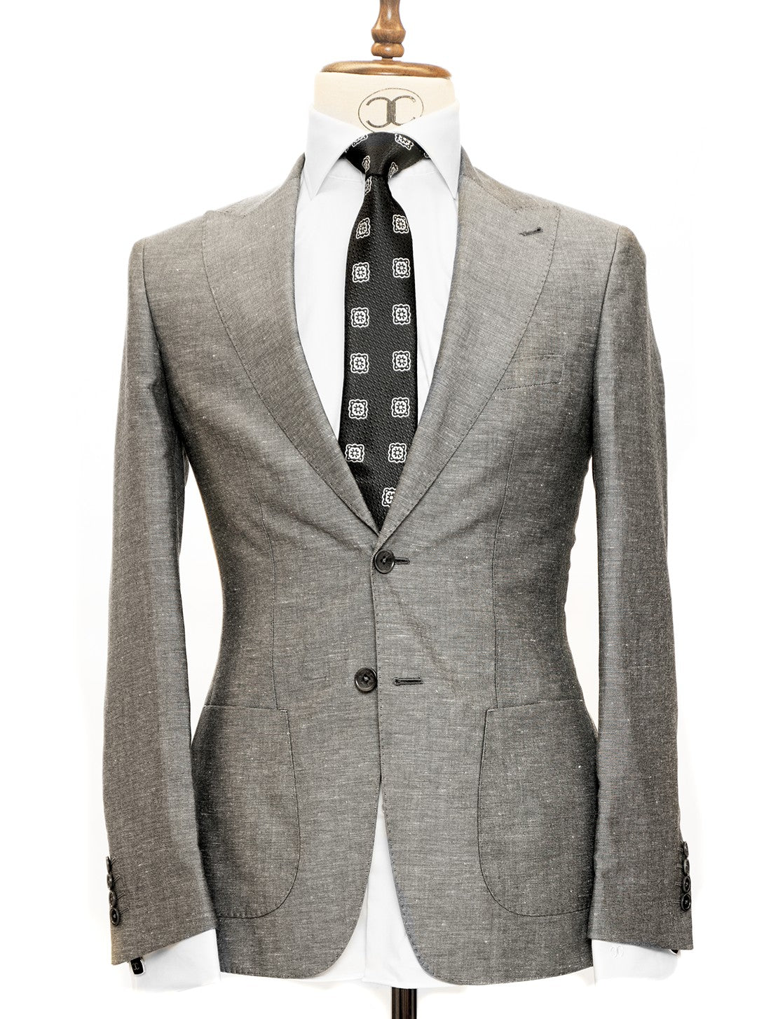 Connaisseur Paris - Grey 2 Piece Slim Fit Linen Suit with Patch Pocket