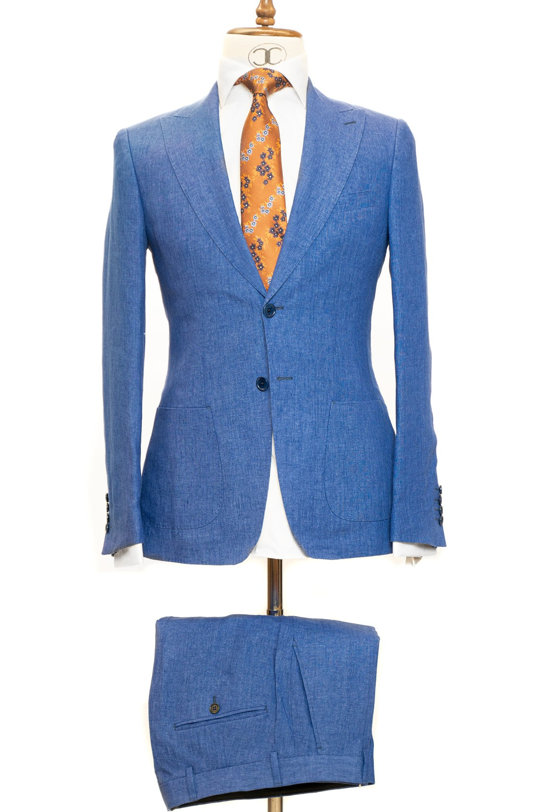 Connaisseur Paris - Light Blue 2 Piece Slim Fit Linen Suit with Patch Pockets