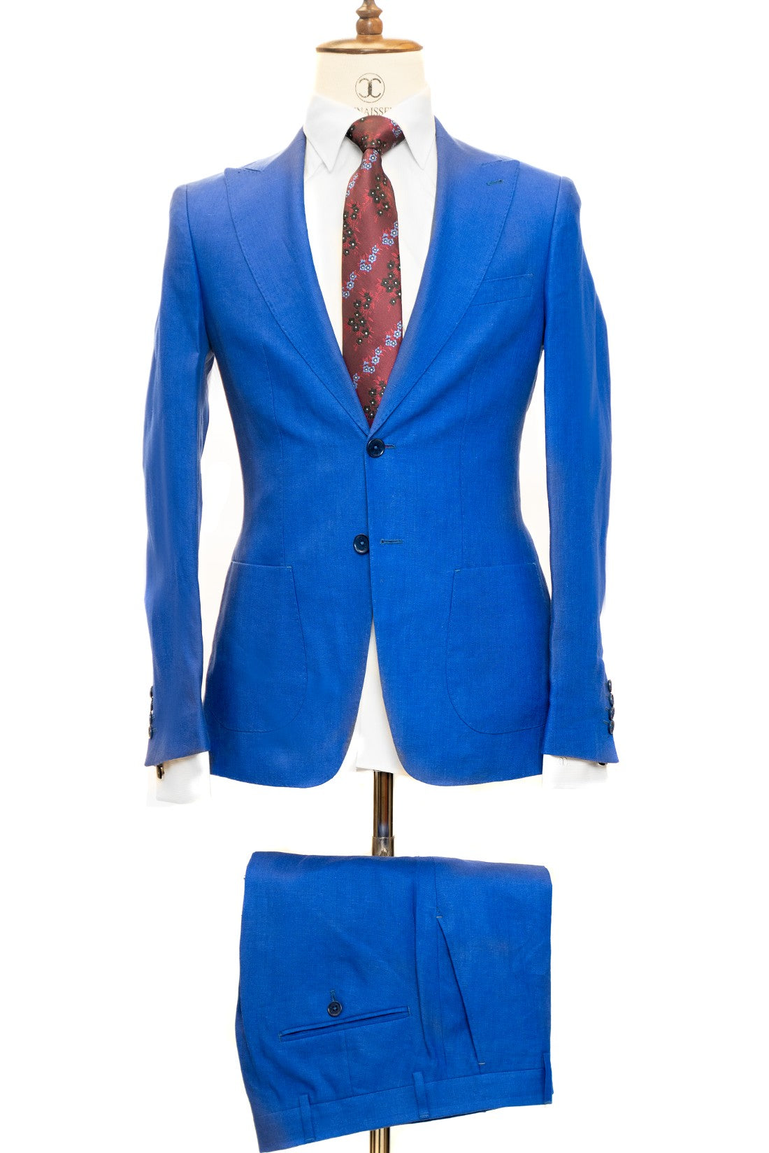 Connaisseur Paris - Royal Blue 2 Piece Slim Fit Linen Suit with Patch Pockets