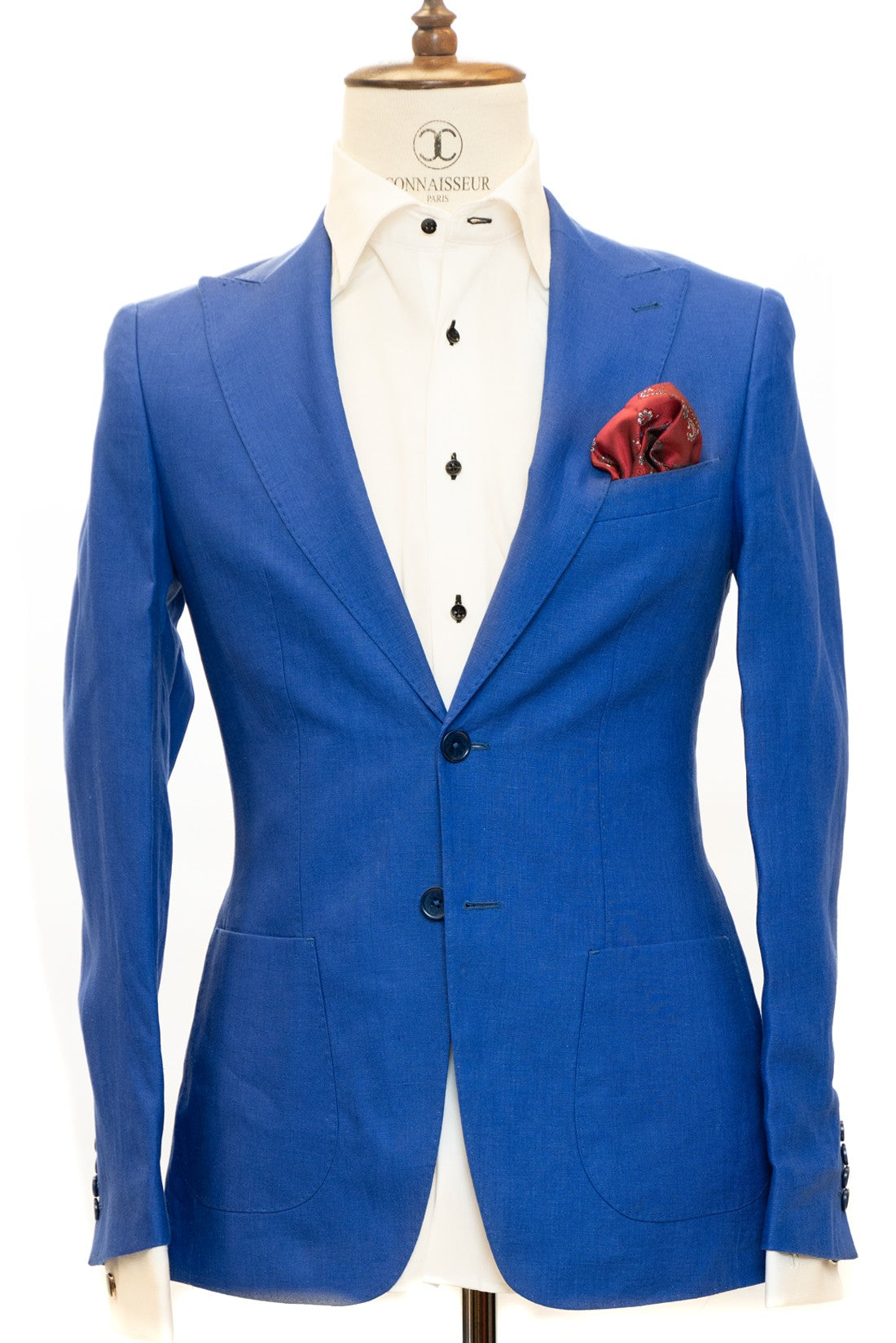 Connaisseur Paris - Royal Blue 2 Piece Slim Fit Linen Suit with Patch Pockets