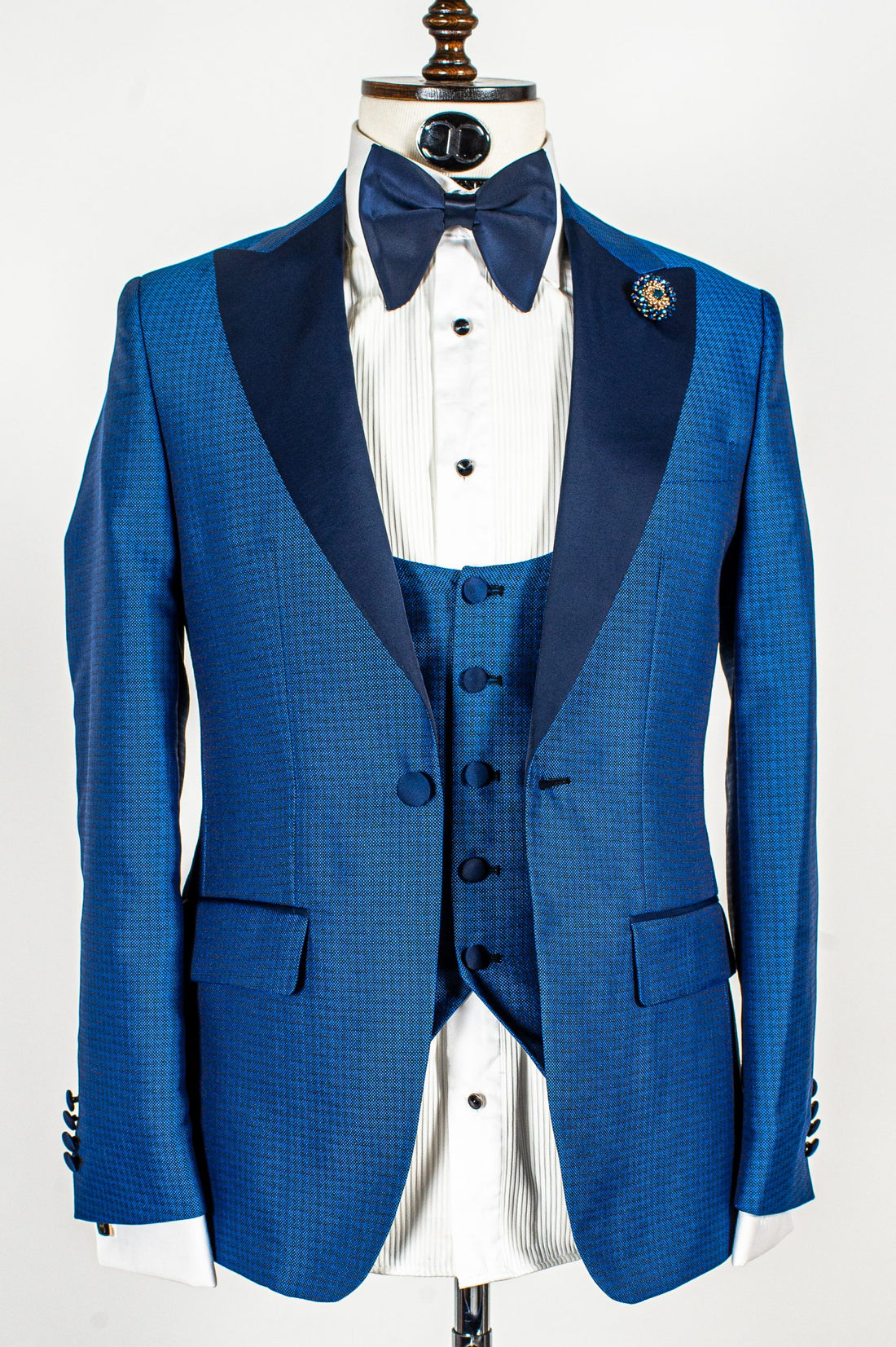 Connaisseur -  Royal Blue pattern 3-piece slim fit tuxedo with U vest