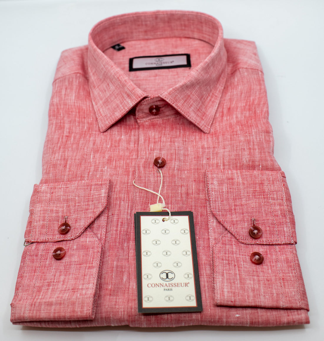 Connaisseur - Red linen slim fit dress shirt