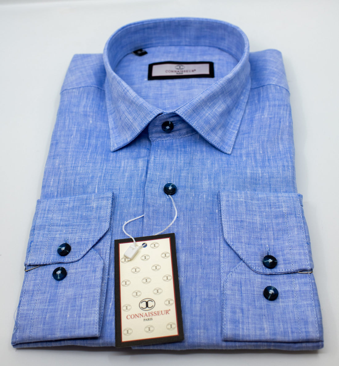 Connaisseur - Light blue linen slim fit dress shirt