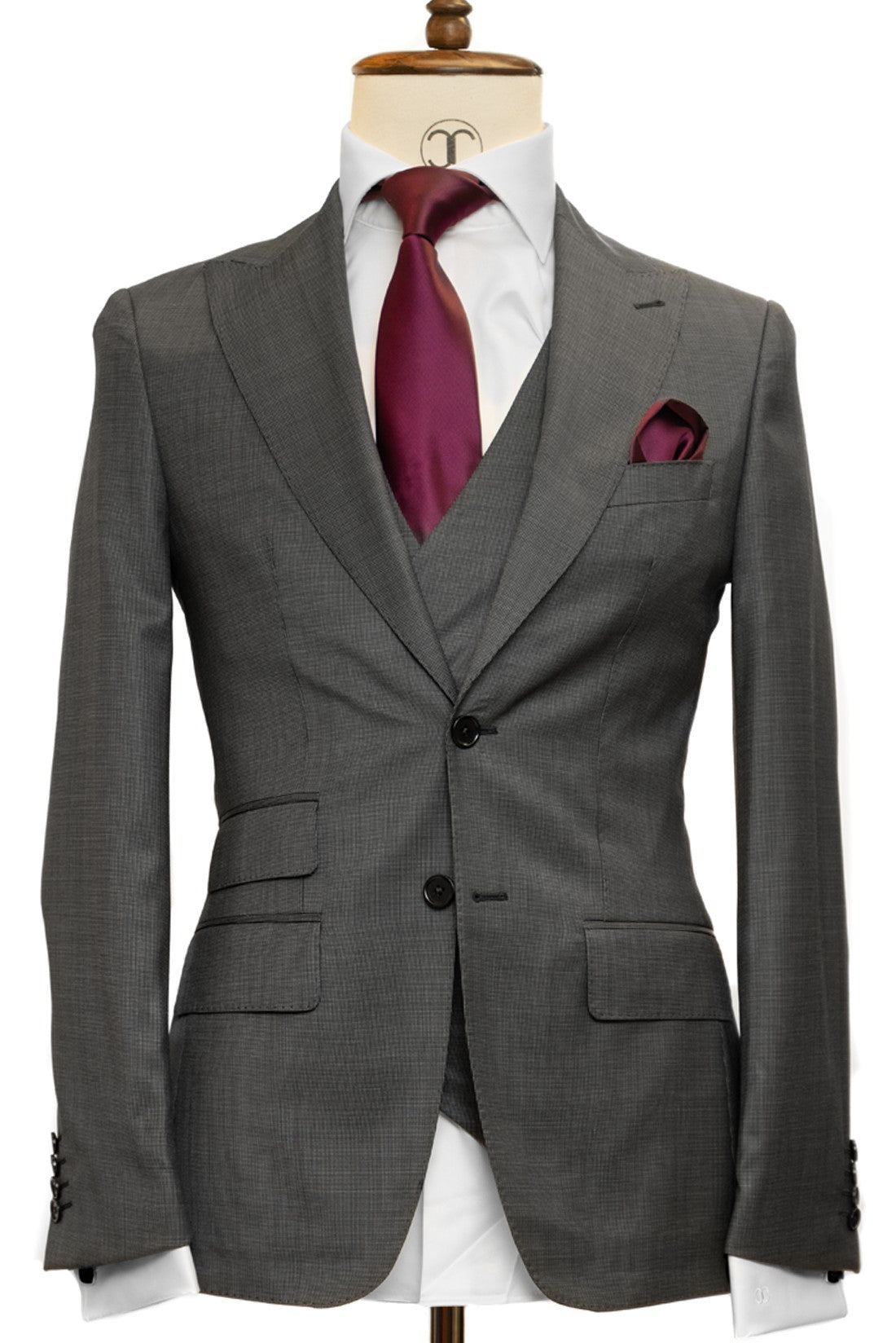 Lanificio Mario Filafil - Grey 3-piece slim fit suit with double breasted V vest.