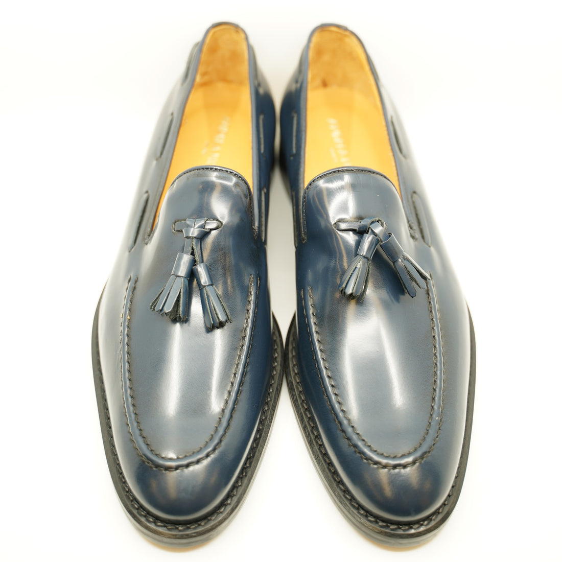Andrea Nobile - Navy Blue patent leather dress loafer with tassel on in-step