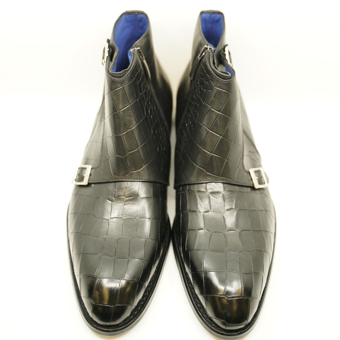 Andrea Nobile  - Black croc print ankle boots with double monk strap