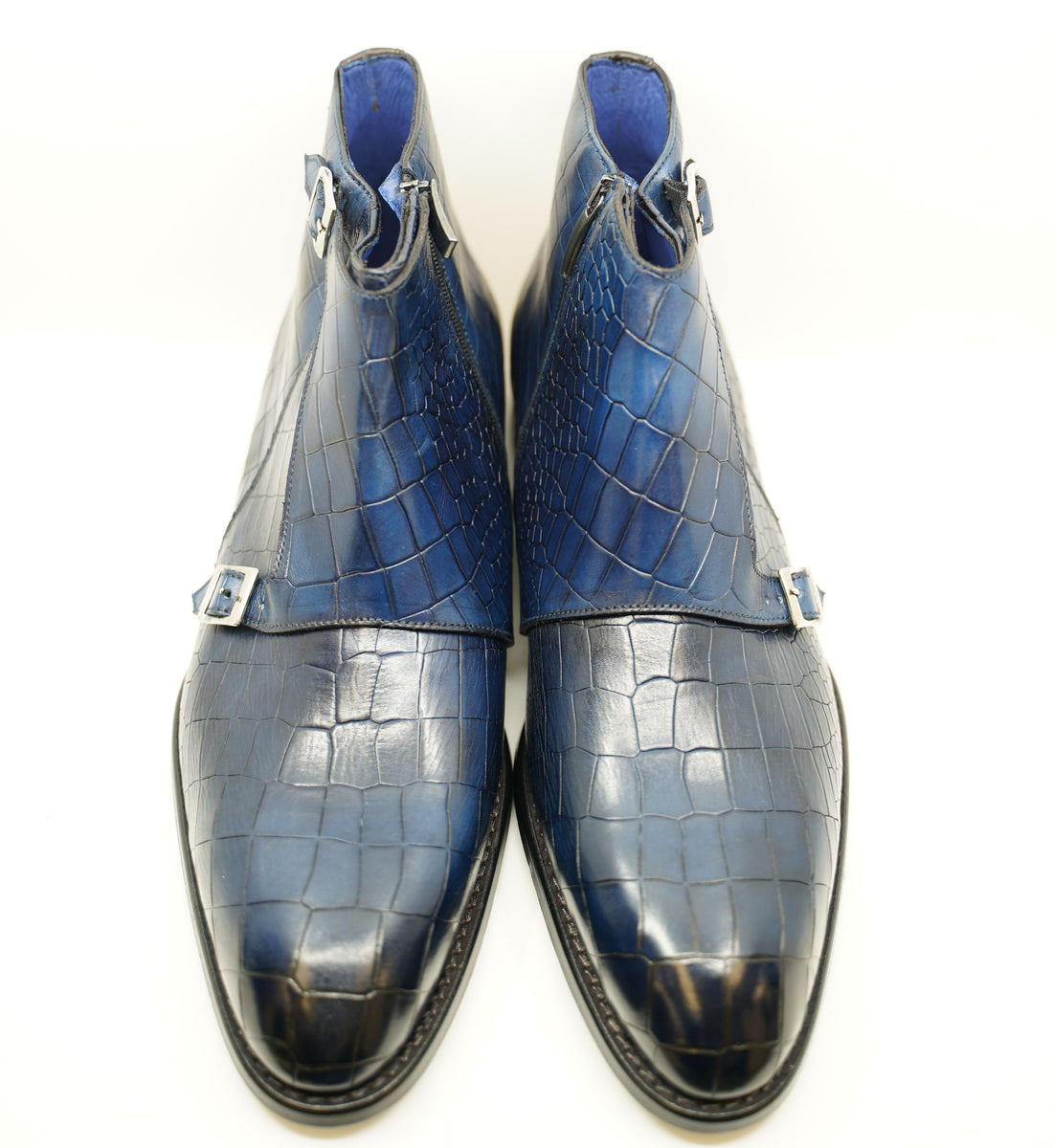 Andrea Nobile - Navy Blue croc print ankle boots with double monk stra –  Connaisseur Paris