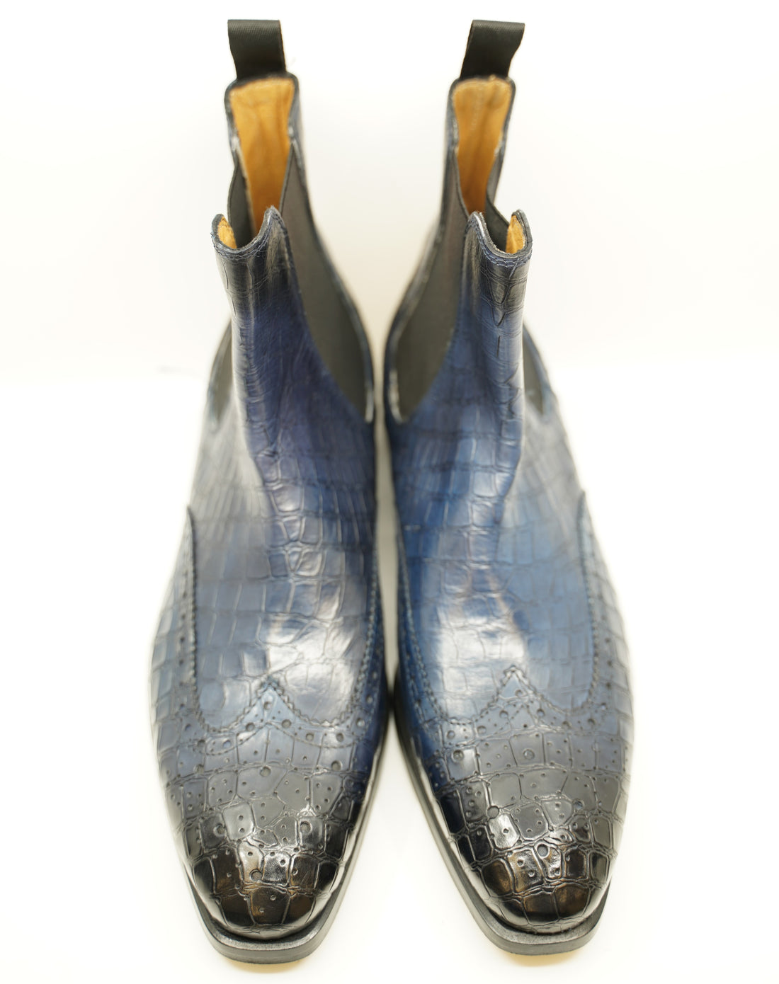 Filangieri - Blue Chelsea wingtip croc print ankle boots