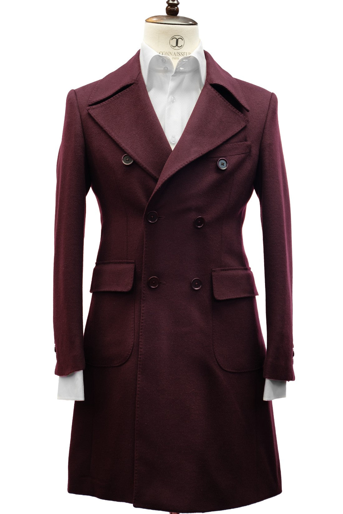 CONNAISSEUR PARIS - Noble Burgundy Cashmere Wool Slim Fit Overcoat