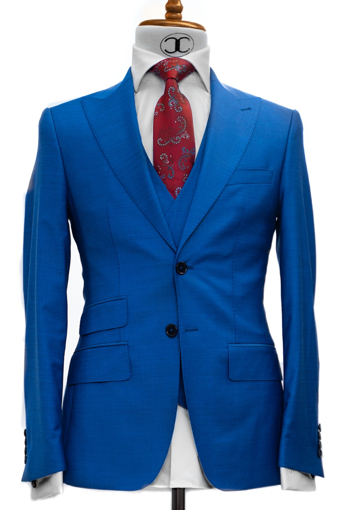 Lanificio Mario Filafil - Royal Blue 3-piece slim fit suit with double breasted V vest.