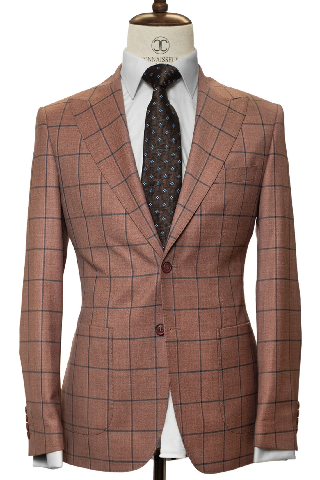 Finitura Felice - Brown Windowpane 2-Piece Slim Fit Suit with Patch Pockets and Elbow Patch