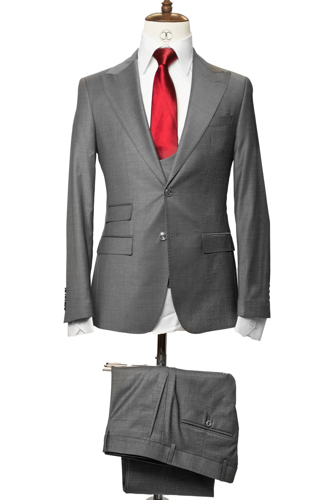 Lanificio Mario - Mid grey 3-Piece Slim Fit Suit with Double Breasted V vest