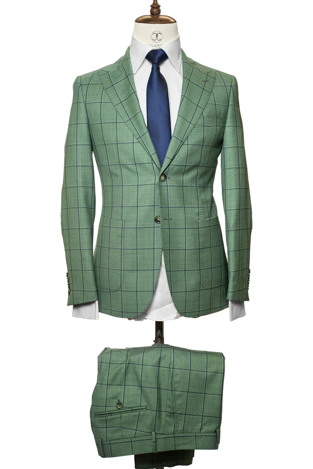 Finitura Felice - Green Windowpane 2-Piece Slim Fit Suit with Patch Pockets and Elbow Patch
