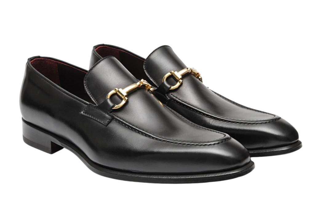 Filangieri - Black Leather Shoes with Gold Metal Detail on Instep