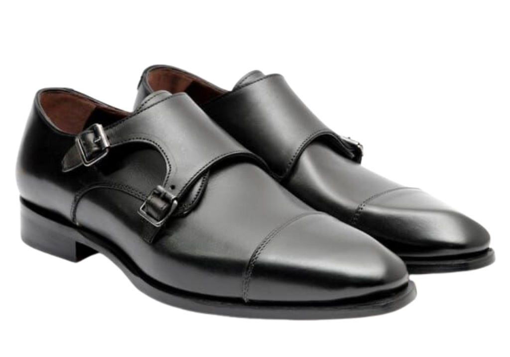 Filangieri - Black Double Monk Strap Cup Toe Leather Dress Shoes