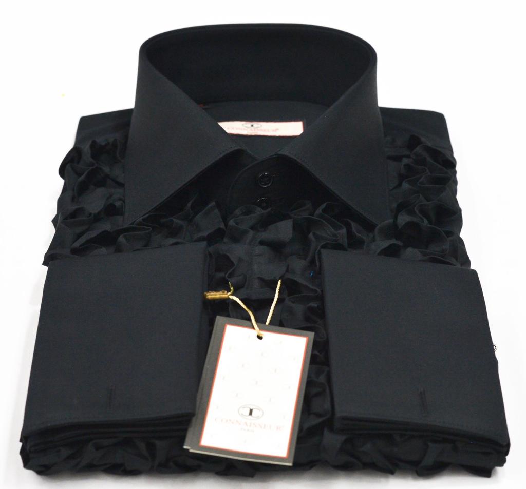 Black chest full ruffle slim fit dress shirt with French cuffs