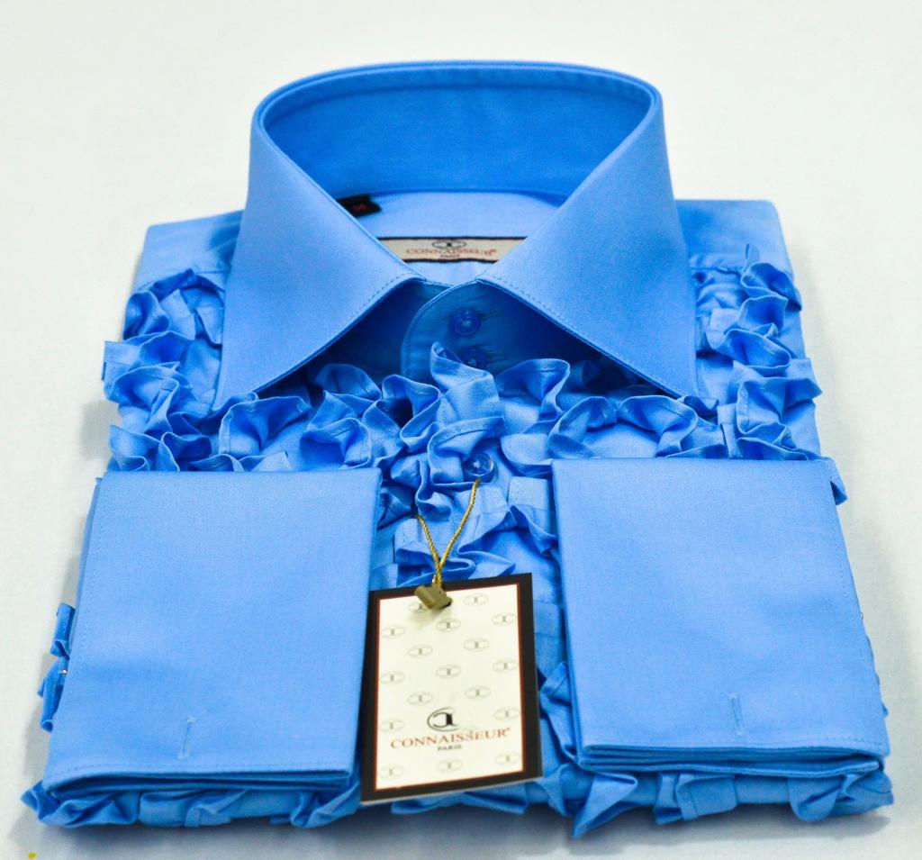 Blue chest full ruffle slim fit dress shirt with French cuffs Connaisseur Paris Blue chest full ruffle slim fit dress shirt with French cuffs Connaisseur Paris