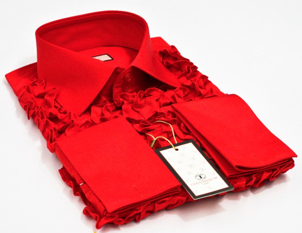 Red chest full ruffle slim fit dress shirt with French cuffs Connaisseur Paris Red chest full ruffle slim fit dress shirt with French cuffs Connaisseur Paris