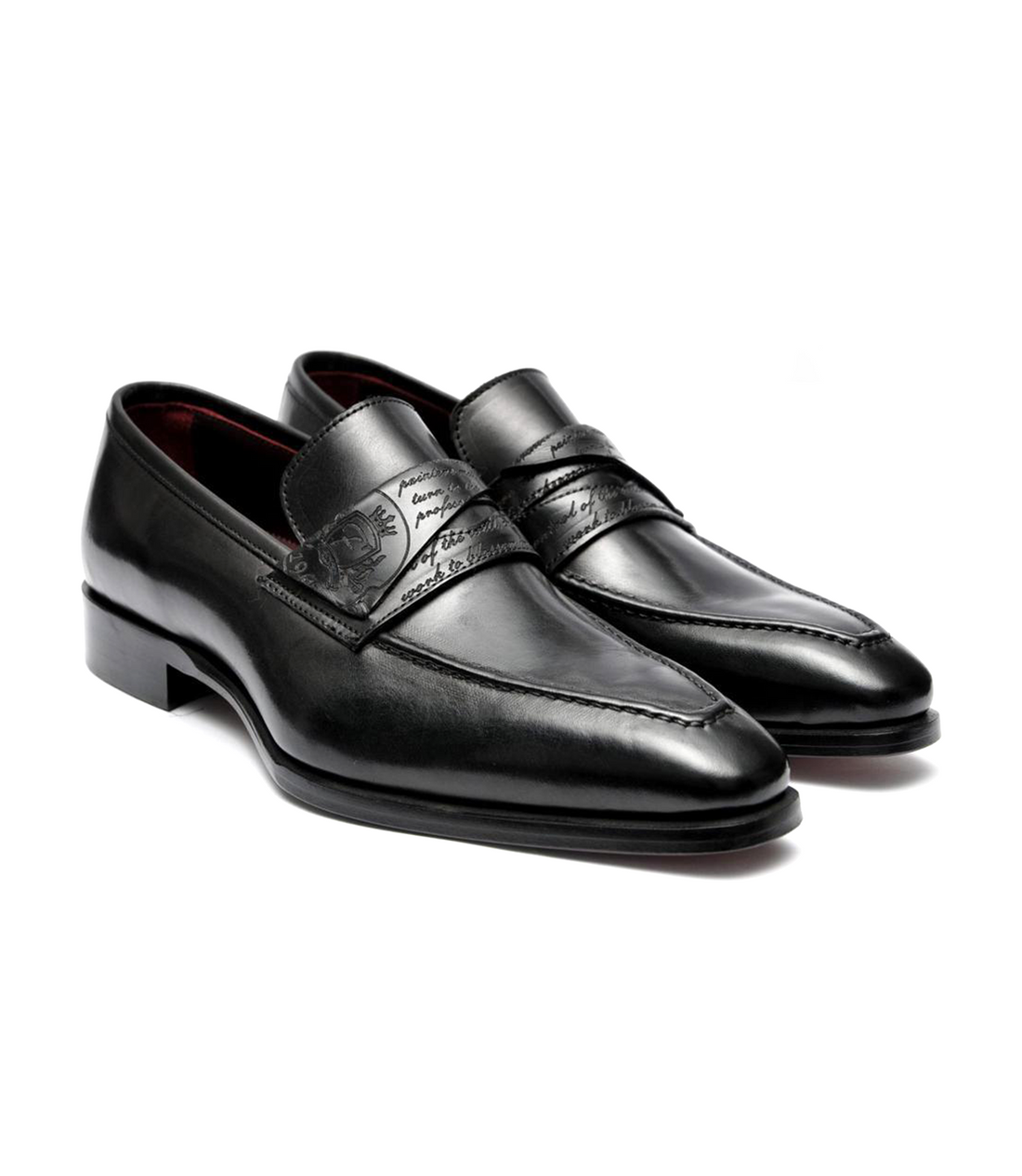 FILANGIERI - BLACK LEATHER DRESS LOAFERS WITH CURSIVE ON IN-STEP