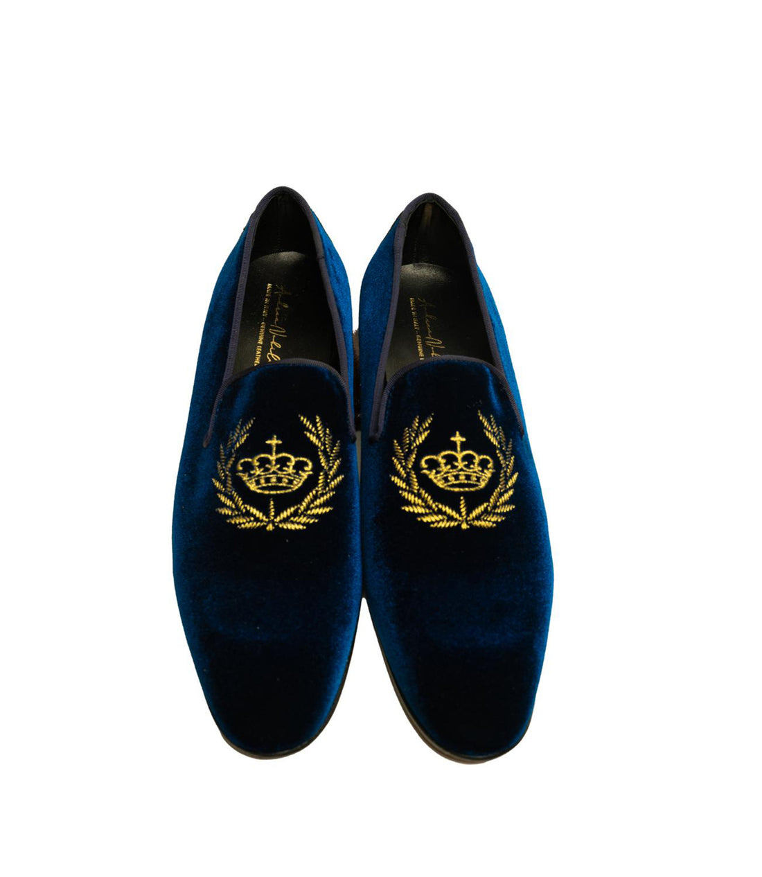 Andrea Nobile -  Navy Blue Suede Loafers with Crown Embroidery