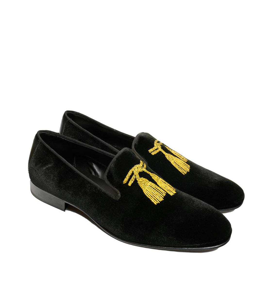 Andrea Nobile -  Black Suede Loafers with Tassel Embroidery