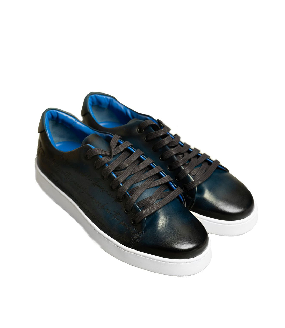 Andrea Nobile - Navy Blue Low Top Leather Sneaker with Black Inscriptions