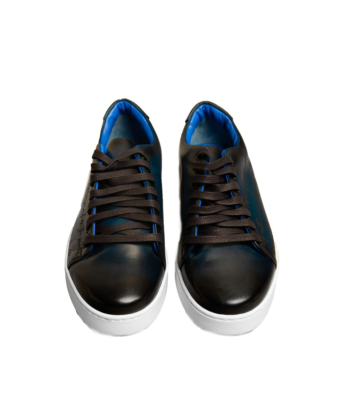 Andrea Nobile - Navy Blue Low Top Leather Sneaker with Black Inscriptions